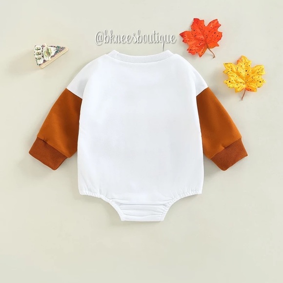 Little Thanksgiving Autumn Vibes Sweeter Than Pie Bubble Romper 1pc. Outfit - Picture 2 of 3
